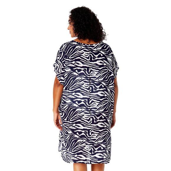 NEW Anne Cole Womens Plus Size Zebra-Print Swim Cover Up Tunic Navy / White L/XL - Picture 2 of 7